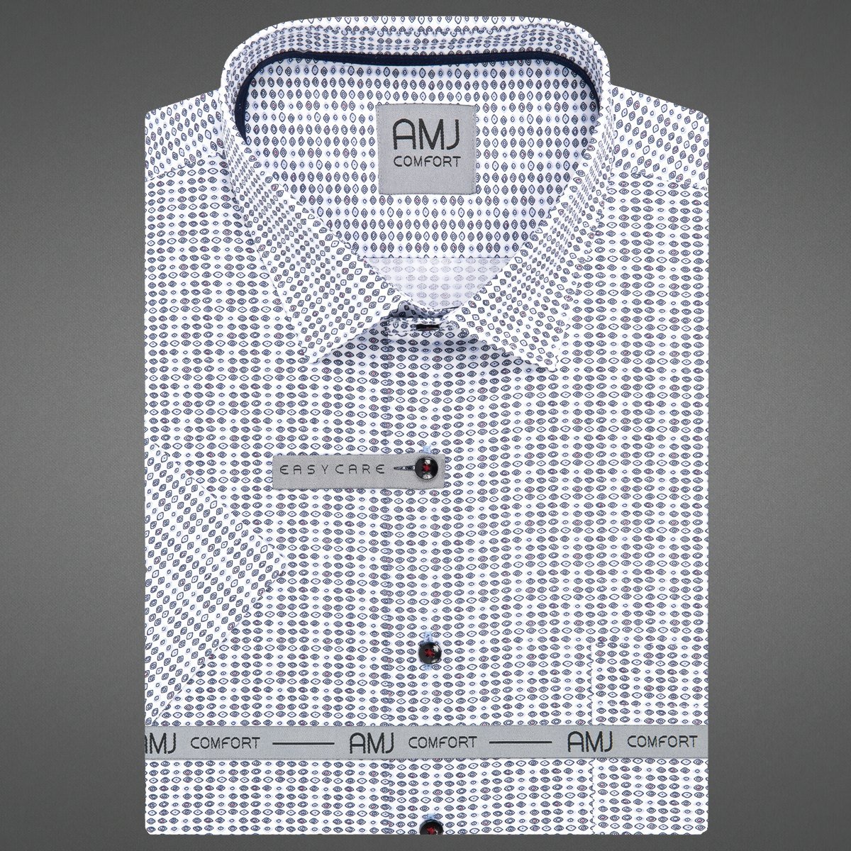 AMJ Pánská košile bavlněná, bílá s tmavě modrými kosočtverci, VKBR1380, krátký rukáv, regular fit, vel. 42