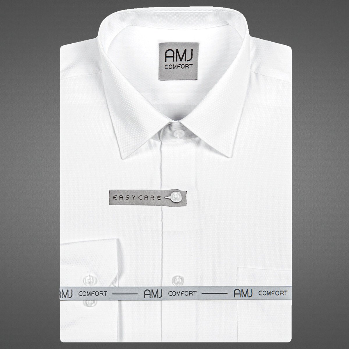 AMJ Pánská košile bavlněná, bílá s vetkávaným vzorem VKB1154, krátký rukáv, regular fit, vel. 51/52