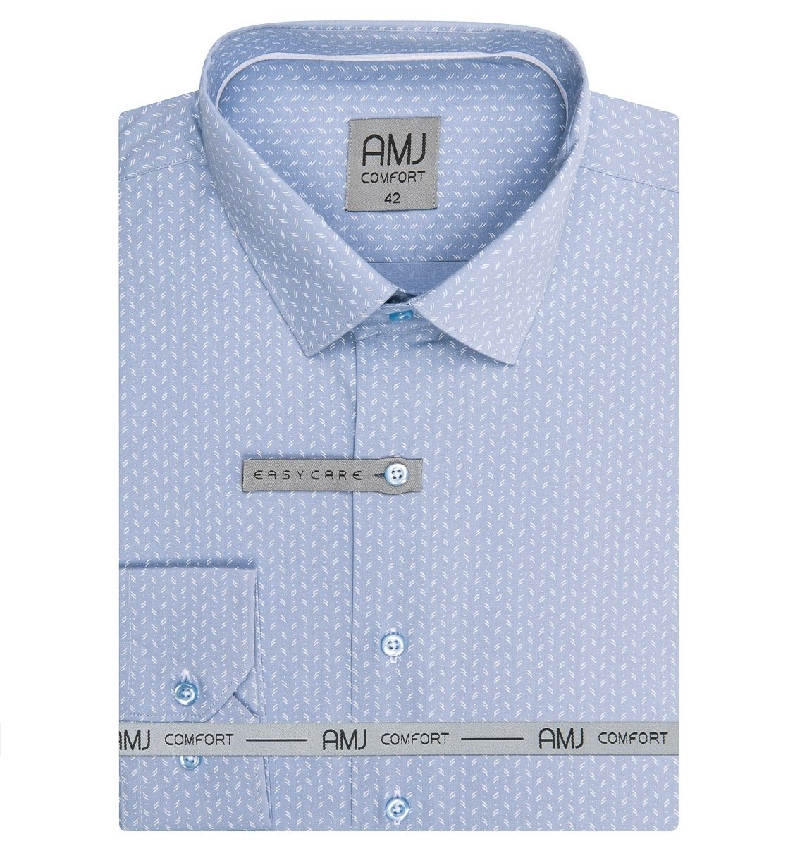 AMJ Pánská košile bavlněná světle modrá s dvojitými bílými vlnkami, VDSBR1257, dlouhý rukáv, slim fit, vel. 41