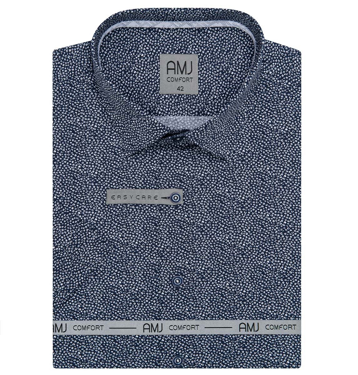 AMJ Pánská košile bavlněná, tmavě modrá s drobnými bílými ornamenty VKSBR1196, krátký rukáv, slim-fit, vel. 38