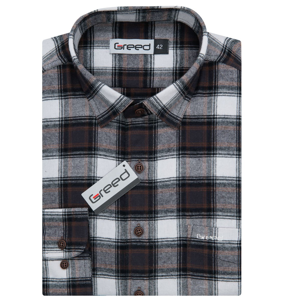 AMJ Pánská košile GREED flanelová, šedá károvaná SDF388, dlouhý rukáv, regular fit, vel. 40