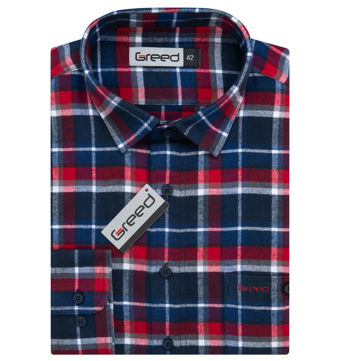 AMJ Pánská košile GREED flanelová, červeno-modrá károvaná SDF389, dlouhý rukáv, regular fit, vel. 46