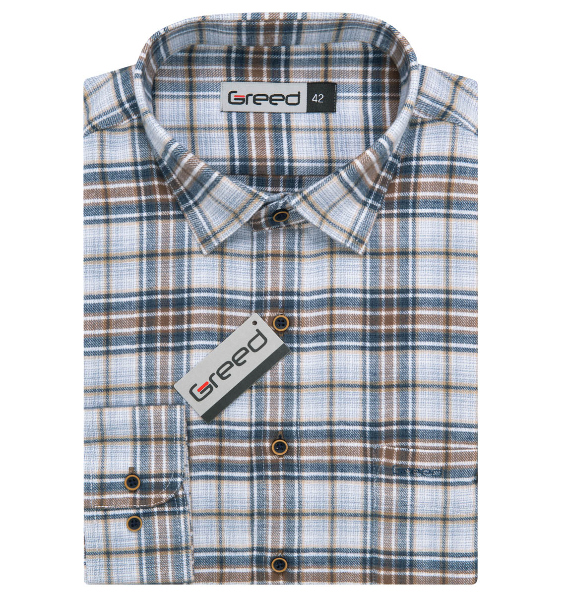 AMJ Pánská košile GREED flanelová, béžovo-modro-bílá károvaná SDF390, dlouhý rukáv, regular fit, vel. 40