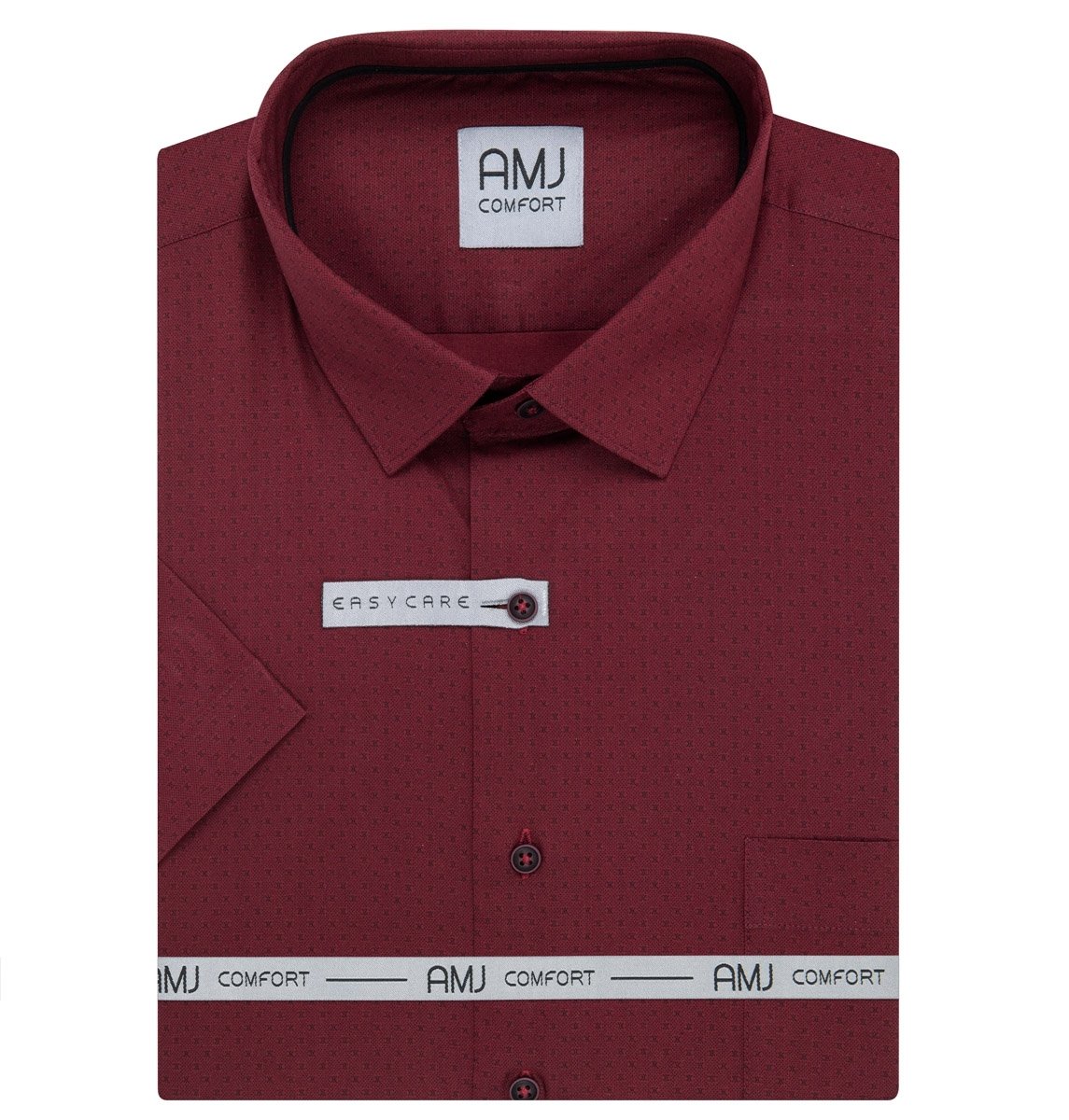 AMJ Pánská košile AMJ bavlněná, vínová černé puntíky a křížky VKSBR1356, krátký rukáv, slim-fit, vel. 41