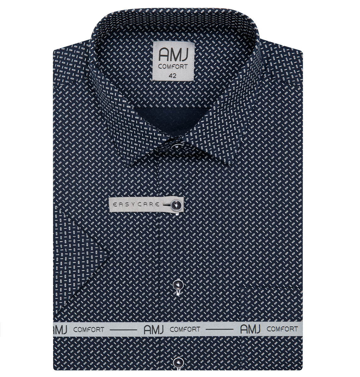 AMJ Pánská košile AMJ bavlněná, modrá obdélníčky a čárky, VKB1360, krátký rukáv, regular fit, vel. 42