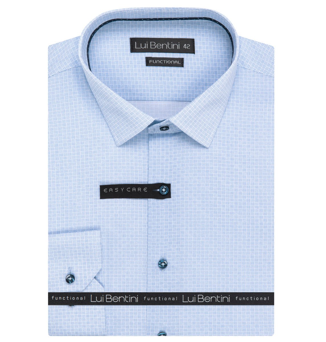 AMJ Pánská košile Lui Bentini FUNCTIONAL z lyocellu (na léto), světle modrá, čárkované kostky LDSF236, dlouhý rukáv, slim fit, vel. 38