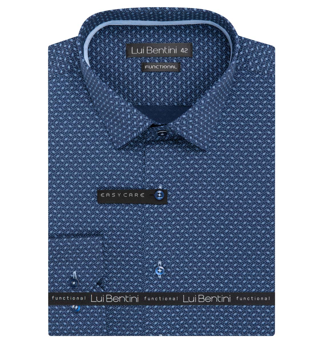 Pánská košile Lui Bentini FUNCTIONAL z lyocellu (na léto), tmavě modrá čárkovaná LDF237, dlouhý rukáv, regular fit, vel. 42