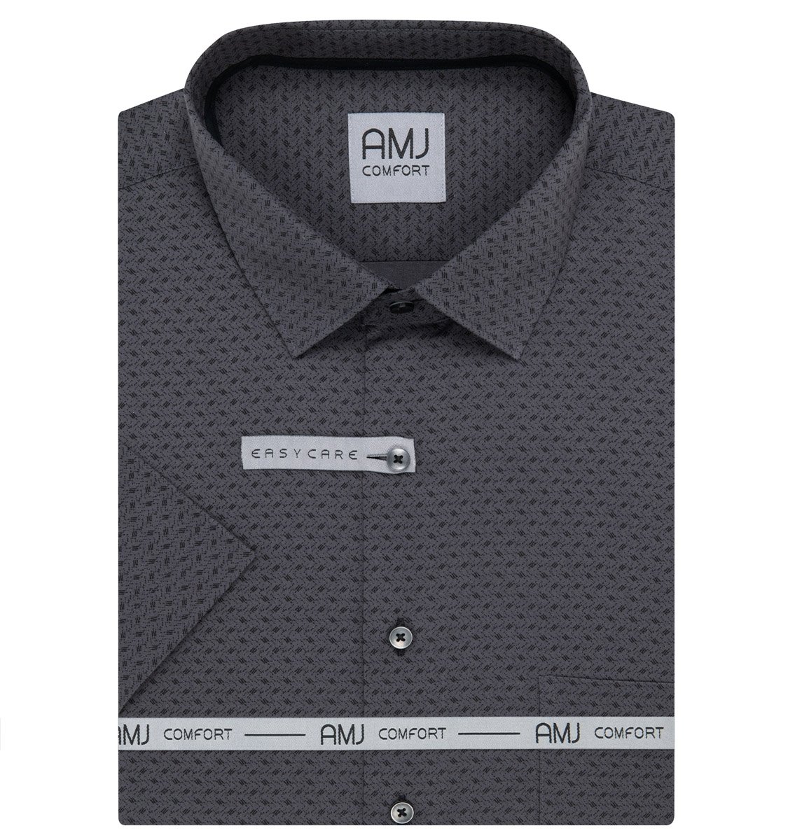 AMJ Pánská košile AMJ bavlněná, šedá puntíky a čárky cik-cak VKSBR1361, krátký rukáv, slim fit, vel. 41