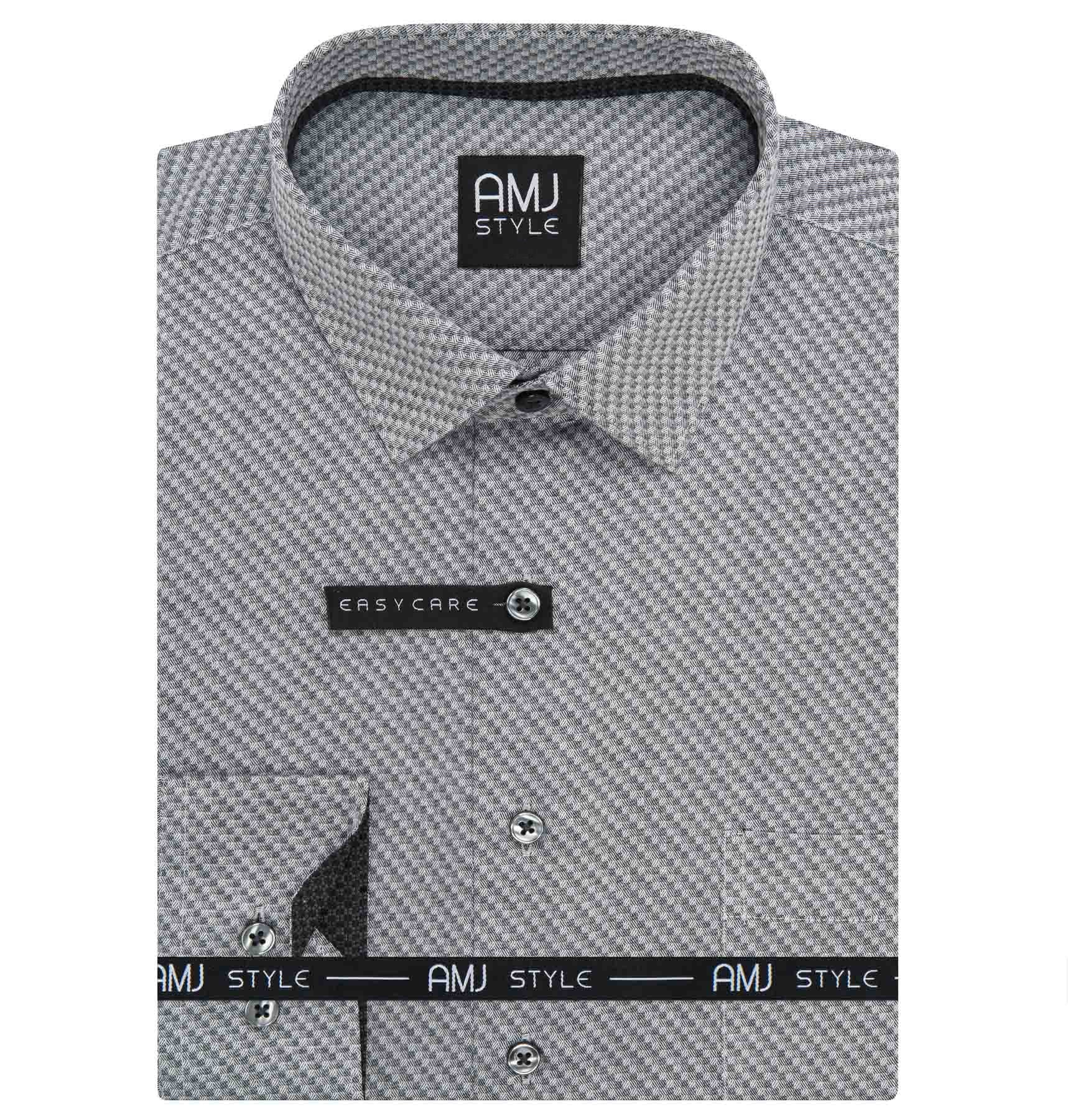 Pánská košile AMJ šedá kostičkovaná VDS1427, dlouhý rukáv, slim fit, vel. 43