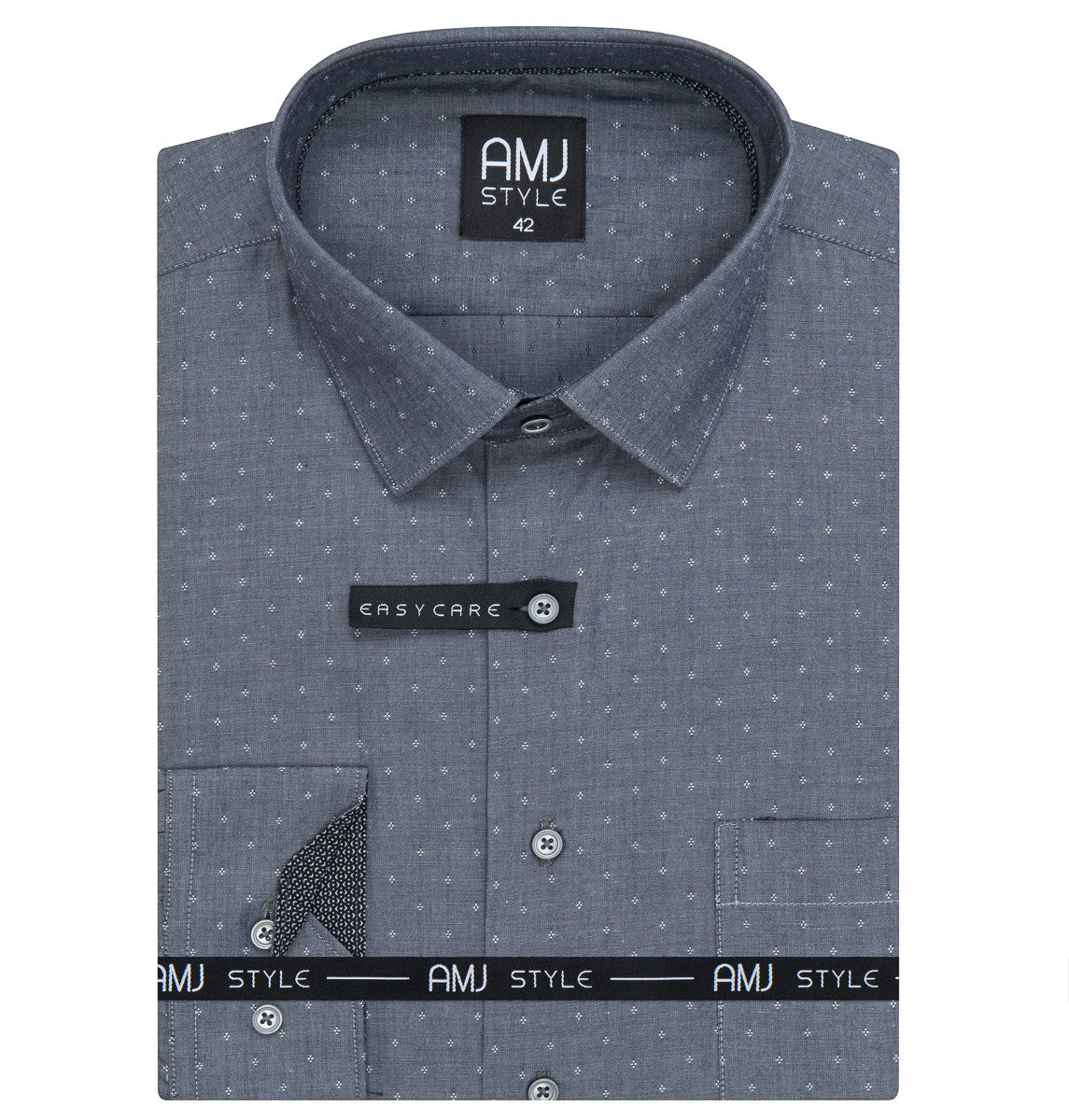 Pánská košile AMJ, šedá vzorovaná VDR1346 dlouhý rukáv, regular fit, vel. 41