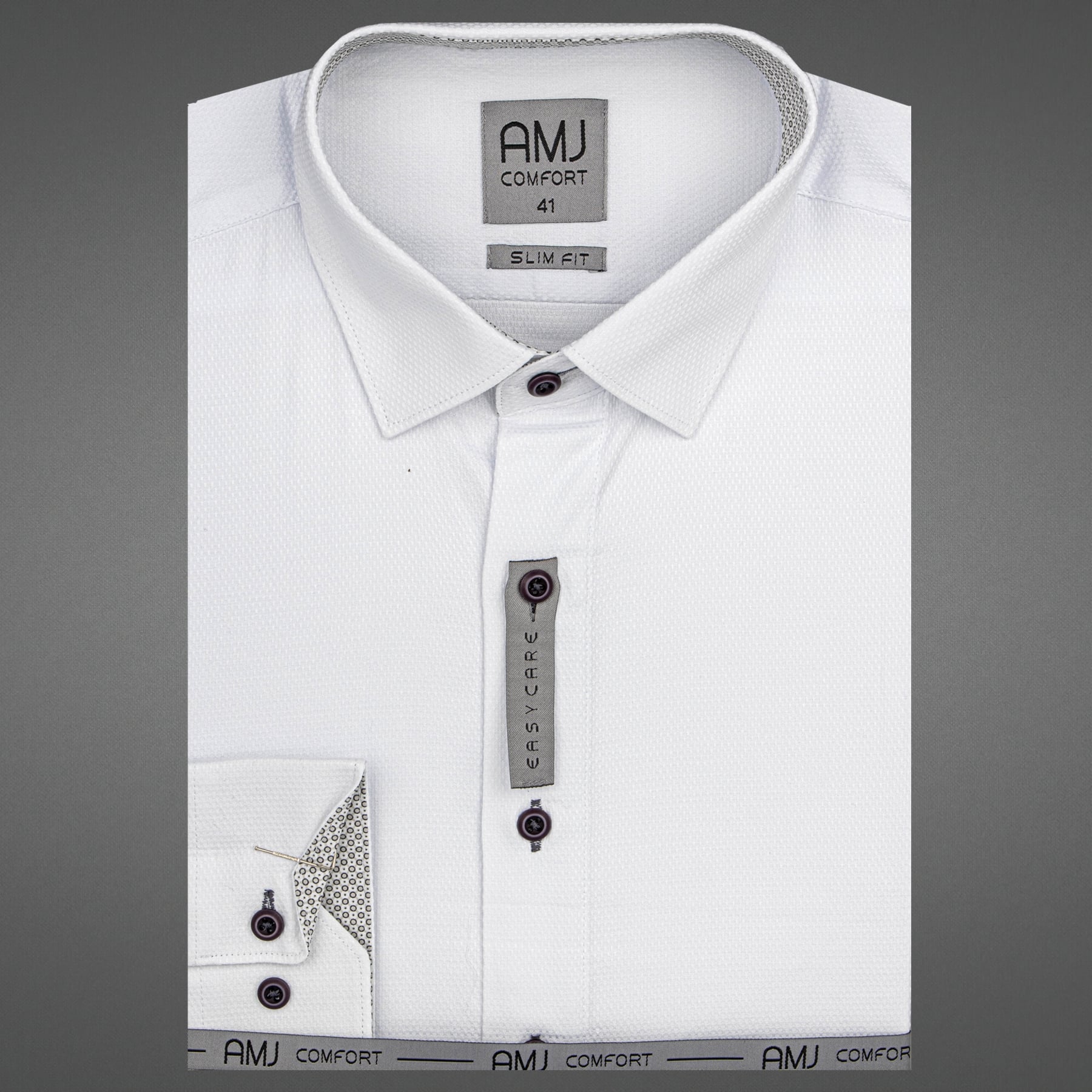 AMJ Pánská košile bavlněná, bílá s vetkávaným vzorem VDSBR1154/21, dlouhý rukáv, slim-fit, vel. 42