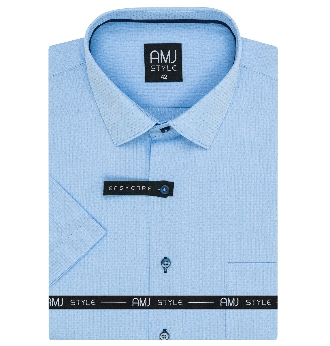AMJ Pánská košile, světle modrá s vytkávaným síťovaným vzorem, VKSR1290, krátký rukáv, slim-fit, vel. 43