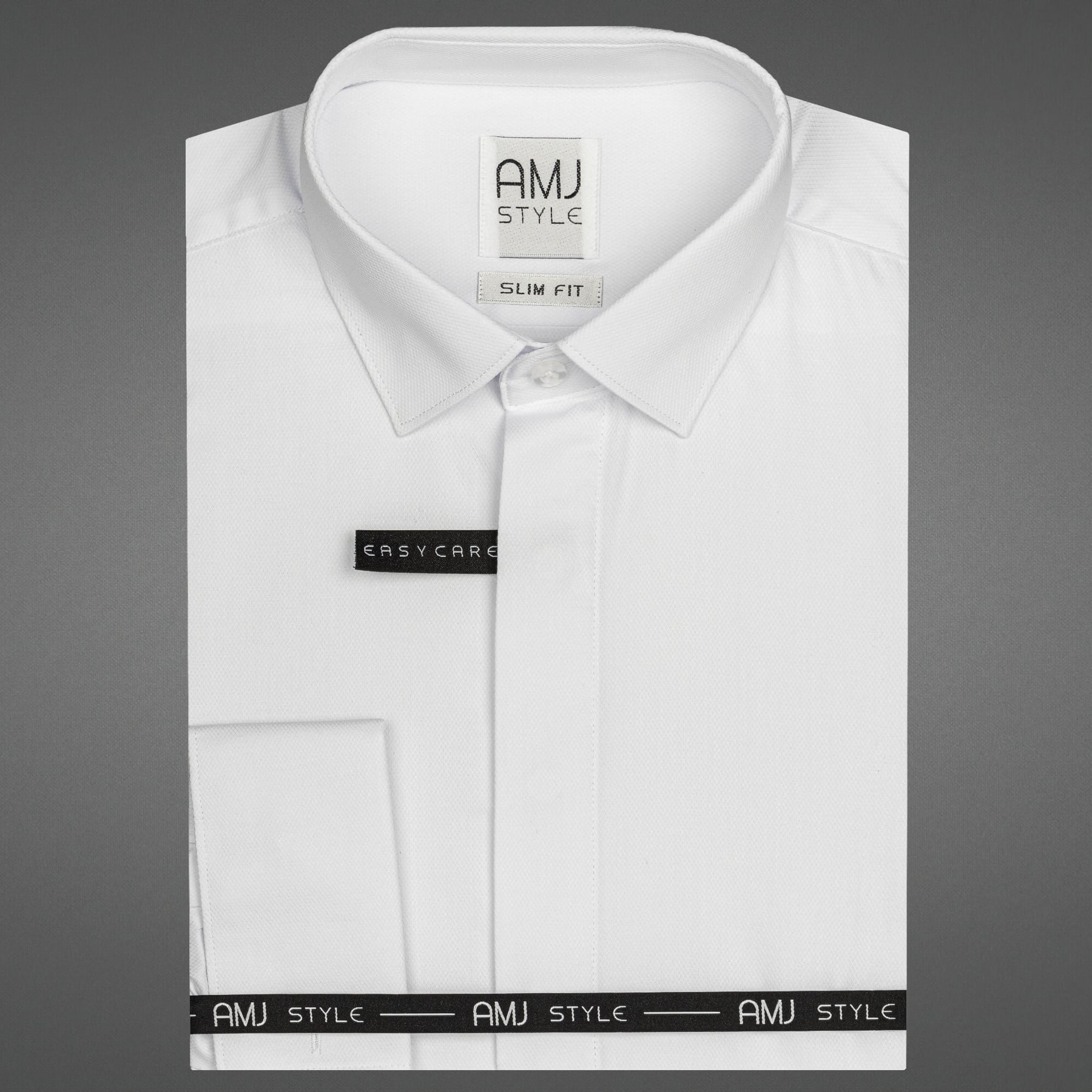 Pánská košile AMJ na manžetové knoflíčky, bílá s vytkávaným vzorem VDSA001MK, dlouhý rukáv, slim fit, vel. 41