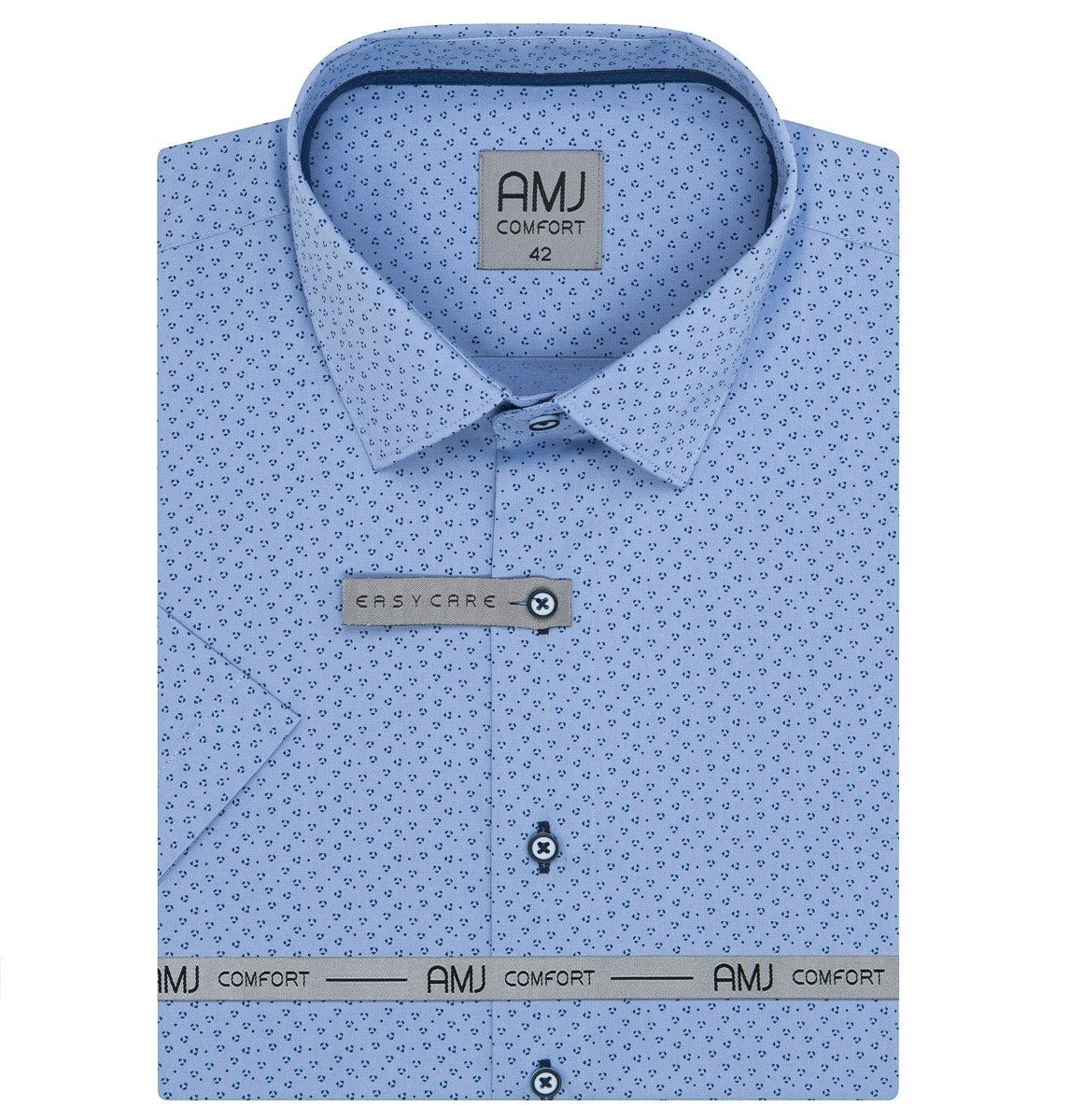 AMJ Pánská košile AMJ bavlněná, světle modrá puntíkovaná VKBR1285 krátký rukáv, slim-fit, vel. 42