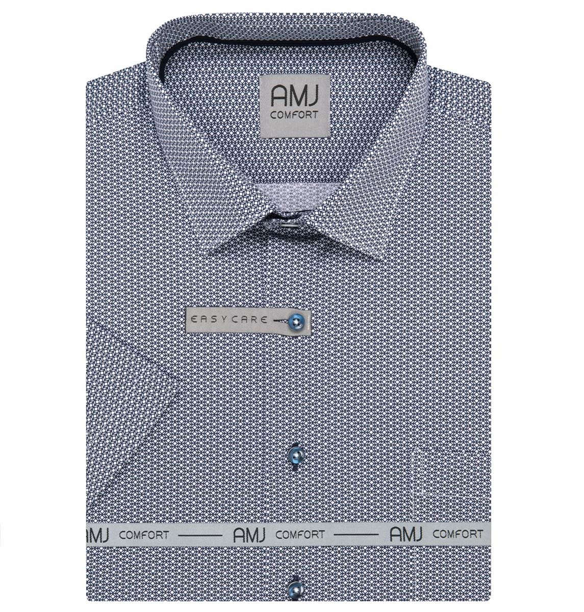 AMJ Pánská košile bavlněná, tmavě modrá s bílými puntík, VKSBR1375, krátký rukáv, slim fit, vel. 39