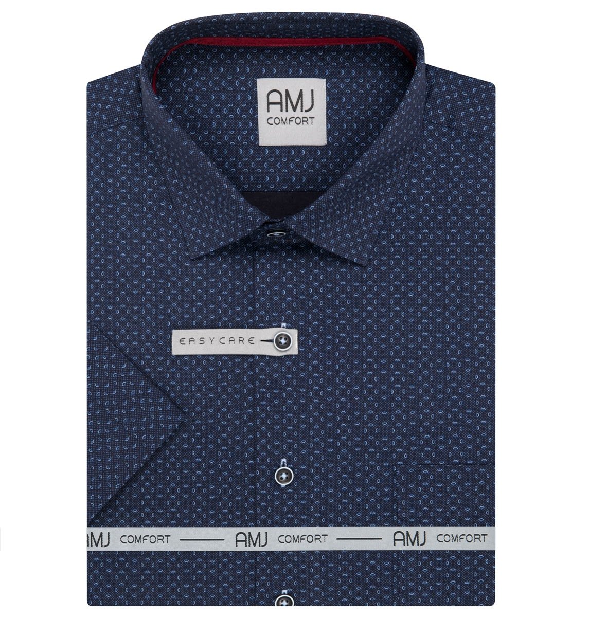 AMJ Pánská košile bavlněná, tmavě modrá s půlkruhy, VKSBR1376, krátký rukáv, slim fit, vel. 40