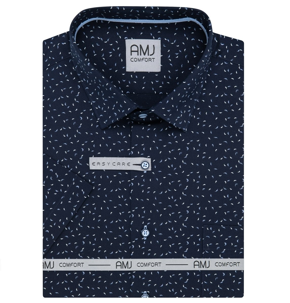 AMJ Pánská košile AMJ bavlněná, tmavě modrá smítka VKBR1366, krátký rukáv, slim fit, vel. 43