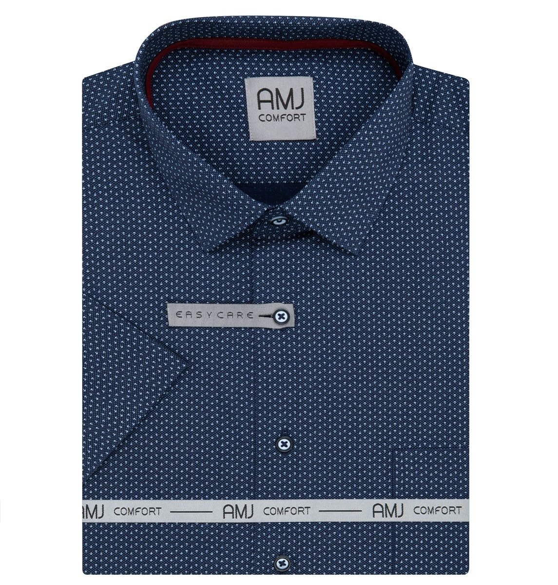 AMJ Pánská košile AMJ bavlněná, tmavě modrá s puntíky, VKSBR1359, krátký rukáv, slim fit, vel. 43
