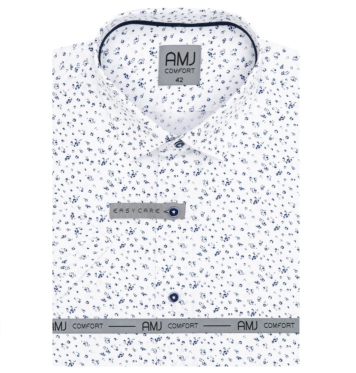 Levně AMJ Pánská košile bavlněná, bílá se skvrnami VKBR1276, krátký rukáv, slim-fit, vel. 43
