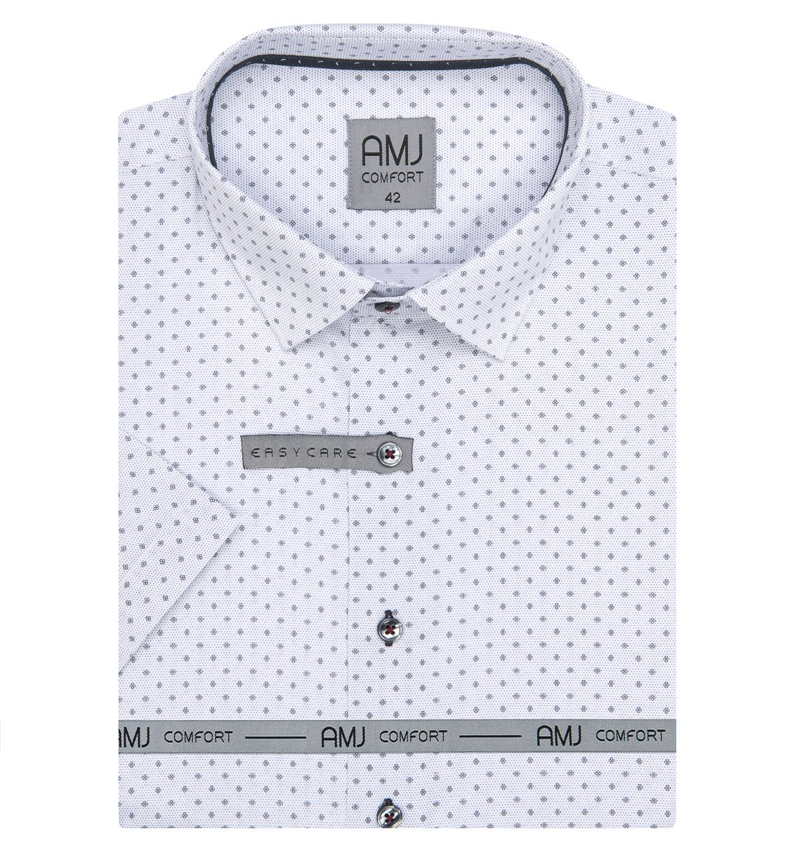 AMJ Pánská košile bavlněná, bílá s drobnými kytičkami VKSBR1223, krátký rukáv, slim-fit, vel. 42