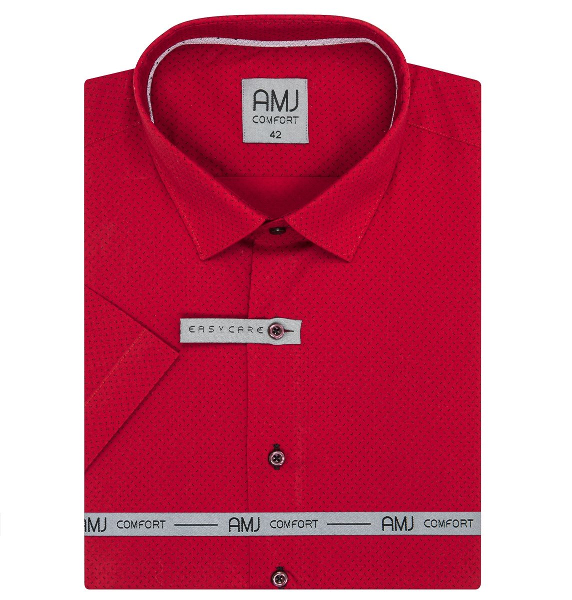 AMJ pánská košile bavlněná,červená puntíkovaná VKBR1280, krátký rukáv, regular fit, vel. 45