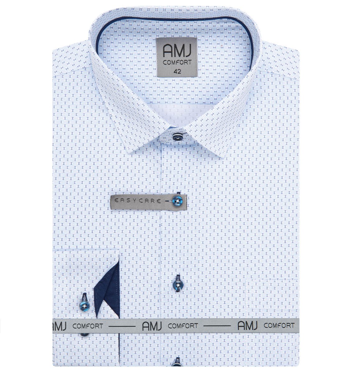 Pánská košile AMJ z lyocellu, bílá s modrými tečkami, VDSER1423, dlouhý rukáv, slim-fit, vel. 44