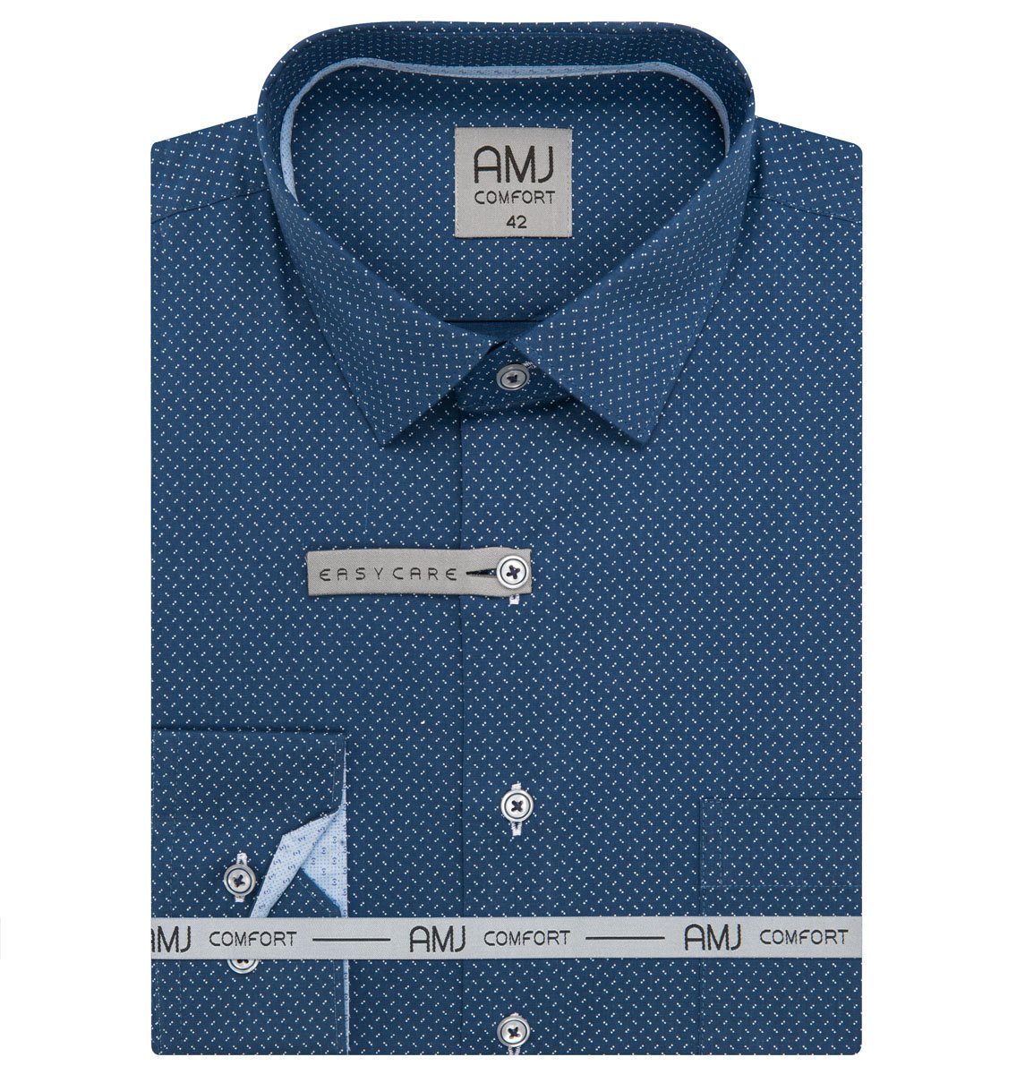 Pánská košile AMJ z lyocellu, modrá s bílými dvojtečkami, VDER1425, dlouhý rukáv, regular fit, vel. 45