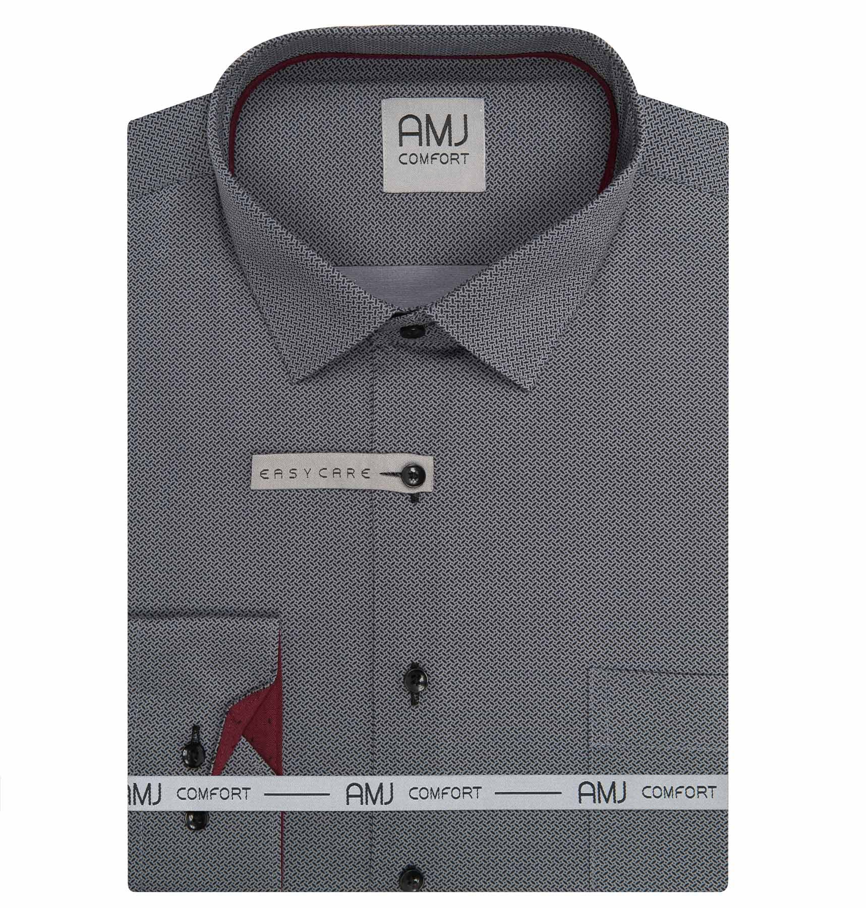 Pánská košile AMJ z lyocellu, tmavě šedá síťovaná VDSER1488, dlouhý rukáv, slim-fit, vel. 40