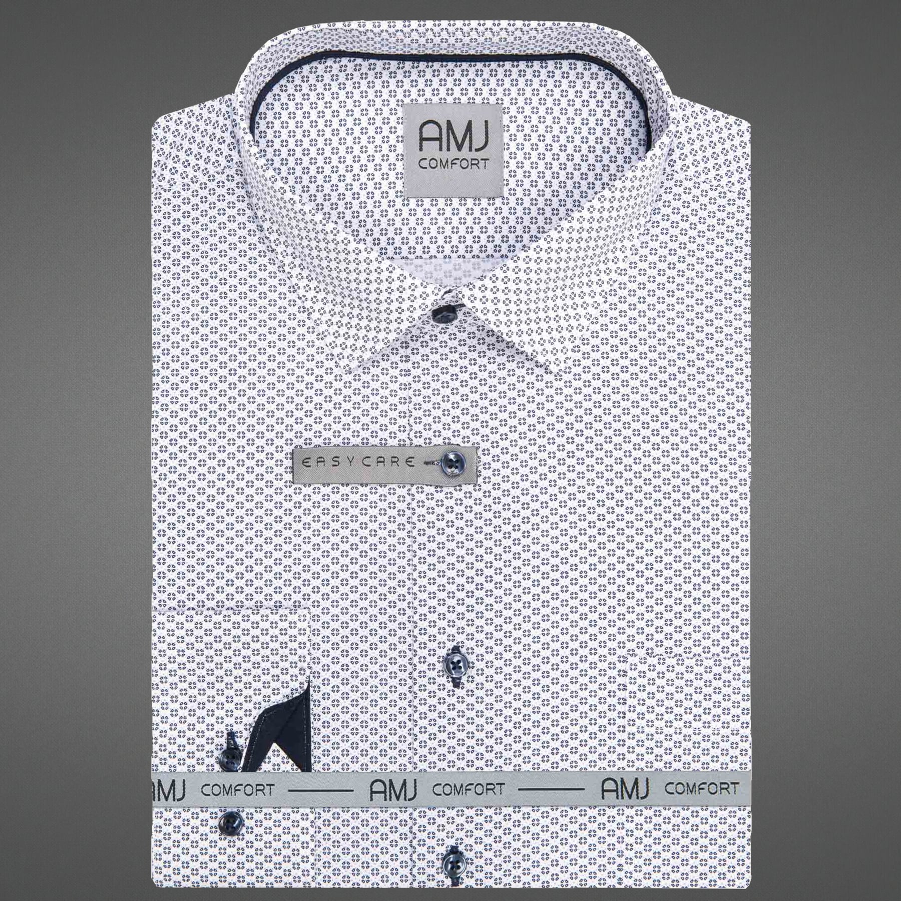 Pánská košile AMJ z lyocellu, bílá s černými tečkovanými puntíky VDSER1489, dlouhý rukáv, slim-fit, vel. 41