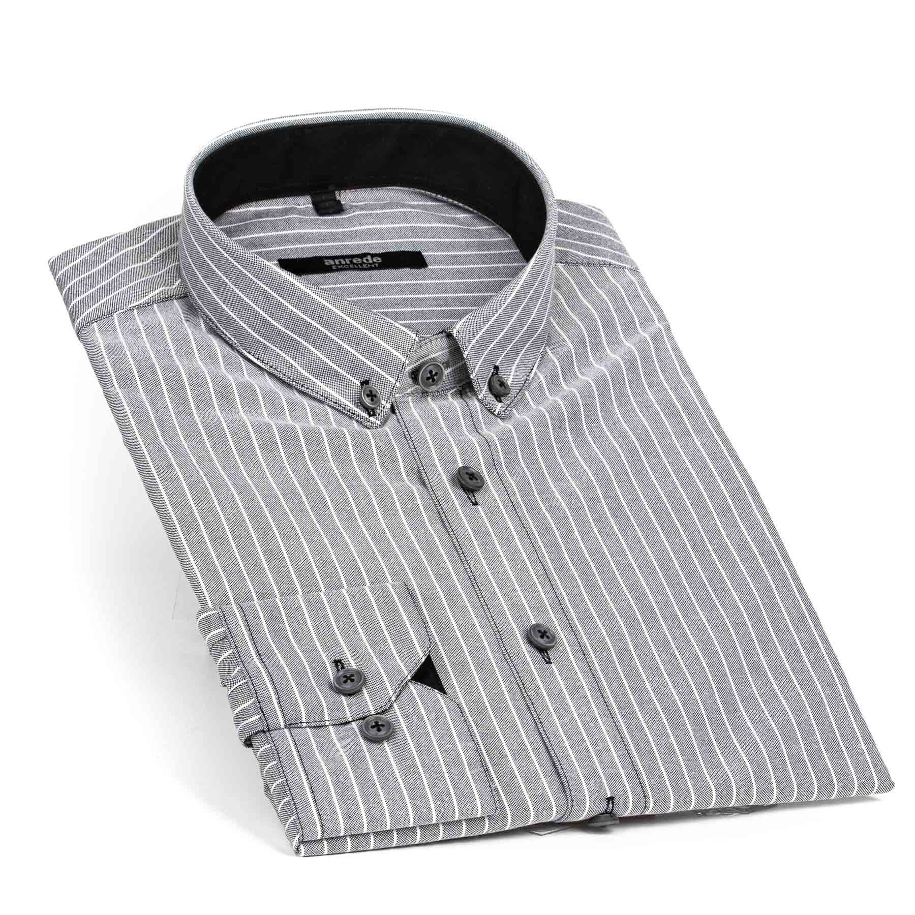 Luxusní pánská košile ANREDE Šohaj Strážnice, šedá - silný proužek 5847 S, dlouhý rukáv, comfort fit, vel. 43