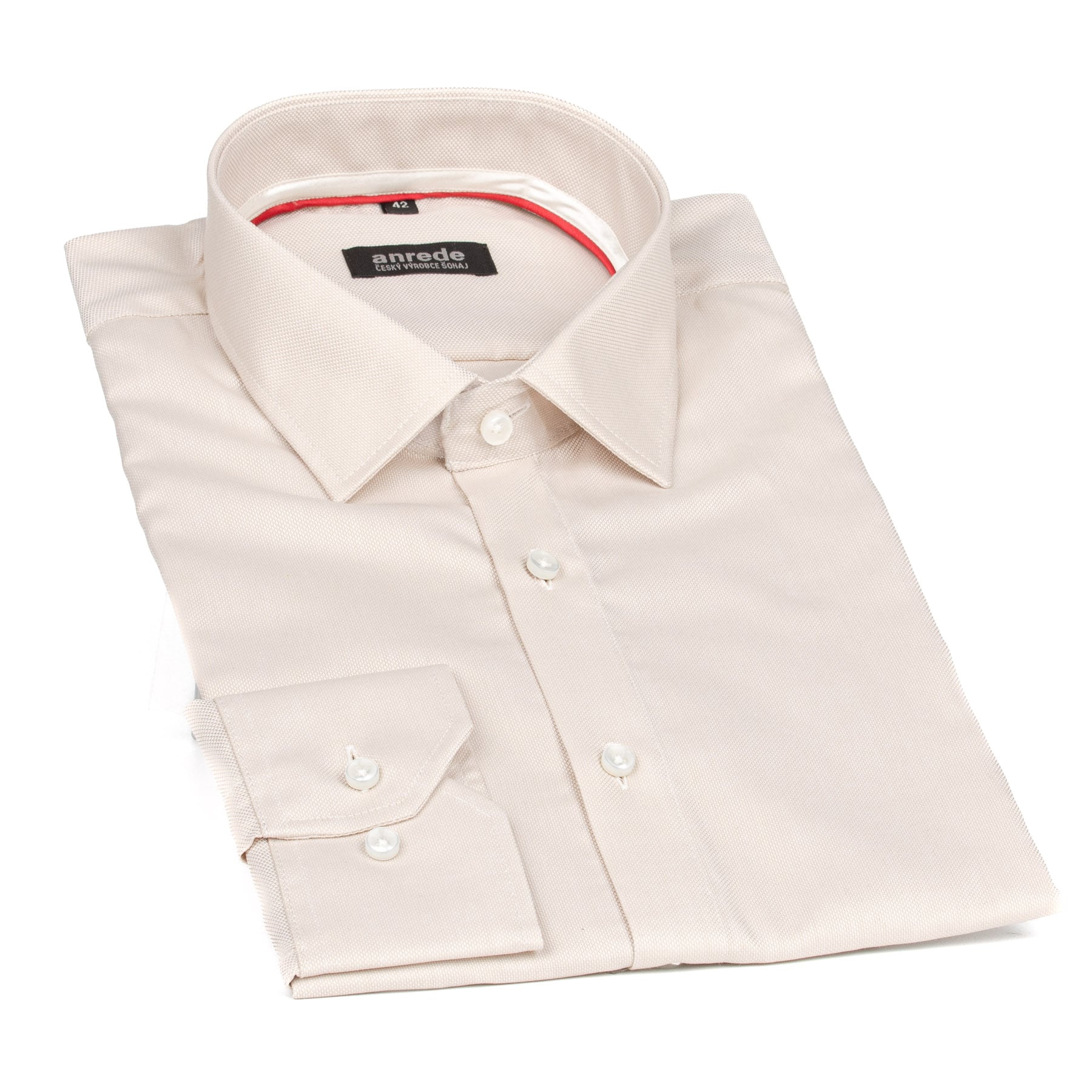 Luxusní pánská košile ANREDE Šohaj Strážnice, béžová režná 6914 ES, dlouhý rukáv, slim fit, vel. 40