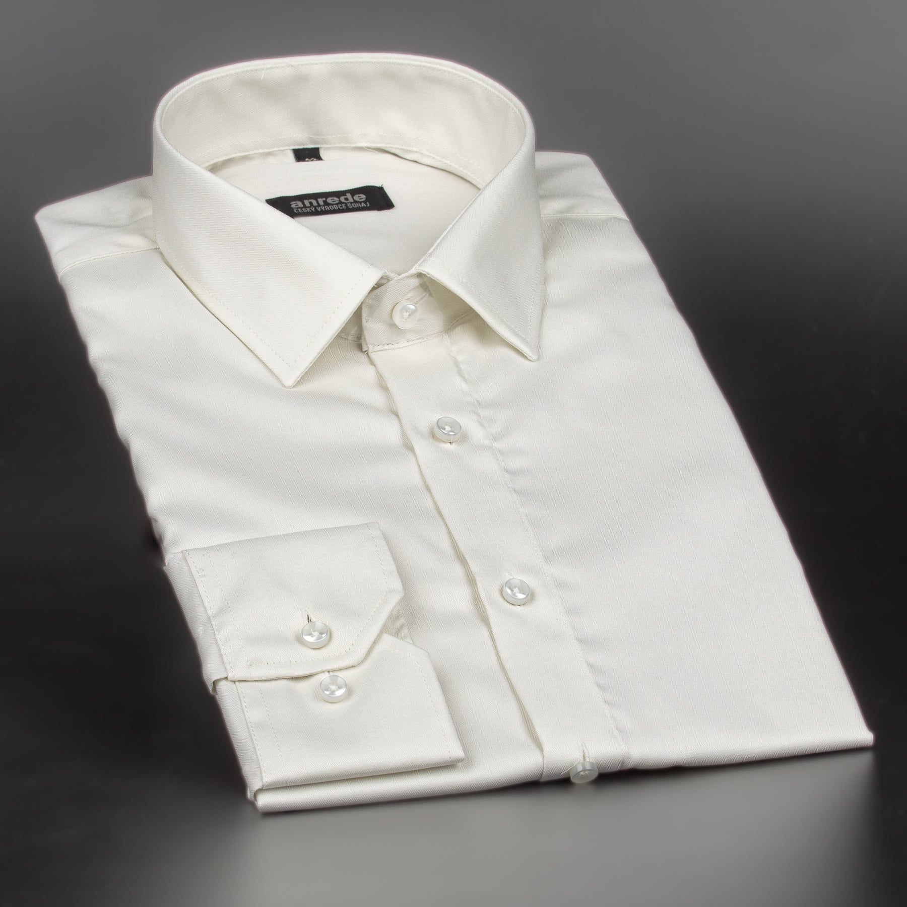 Luxusní pánská košile ANREDE Šohaj Strážnice, ecru rybí kost 6927 ES, dlouhý rukáv, slim fit, vel. 39