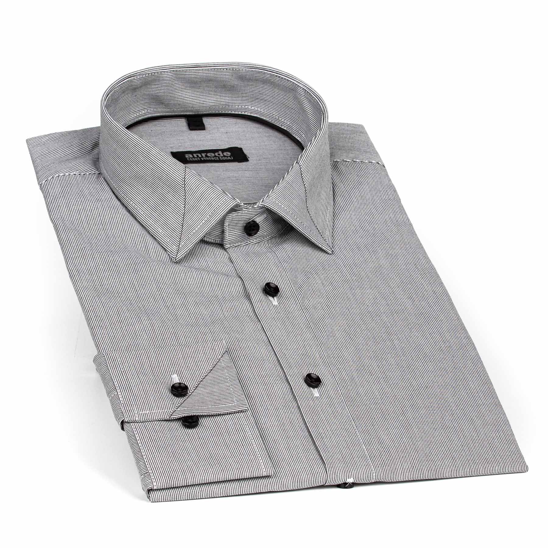 Luxusní pánská košile ANREDE Šohaj Strážnice, světle šedá - tenký proužek 6938 ES, dlouhý rukáv, slim fit, vel. 37