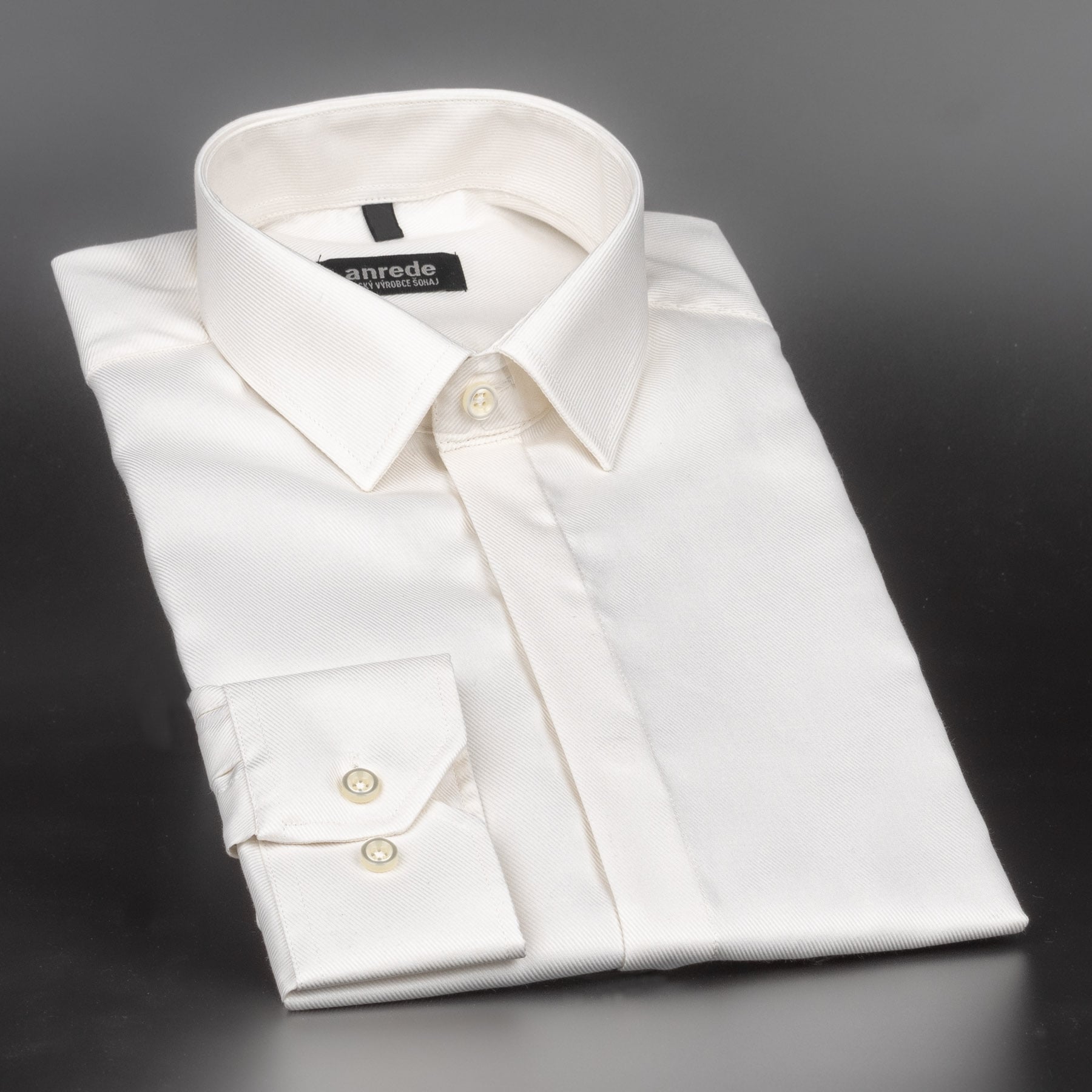 Luxusní pánská košile ANREDE Šohaj Strážnice, ecru s rypsovým vzorem 7070 ES, dlouhý rukáv, slim fit, vel. 38