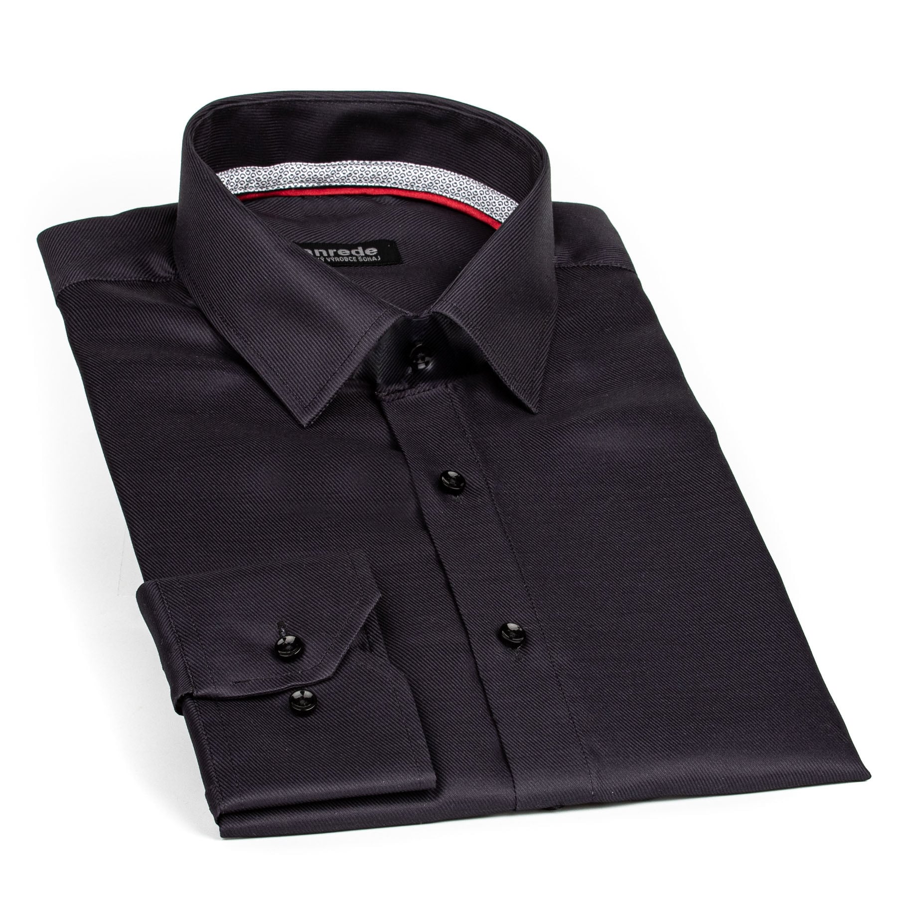 Luxusní pánská košile ANREDE Šohaj Strážnice, černá s rypsovým vzorem 7926 ES, dlouhý rukáv, slim fit, vel. 40