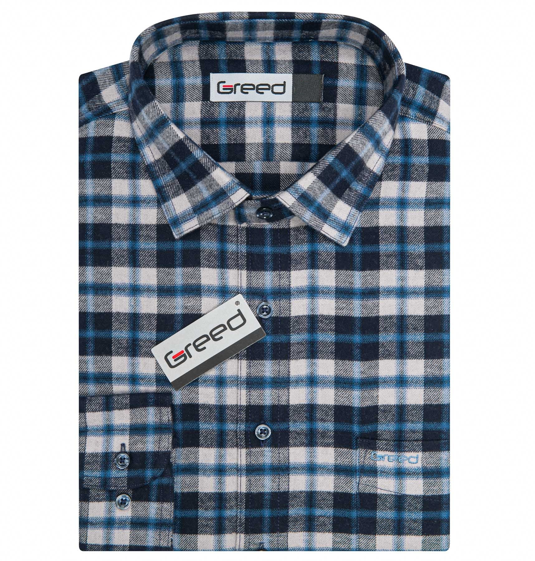 AMJ Pánská košile GREED flanelová, modro-šedá károvaná SDF395, dlouhý rukáv, vel. 41