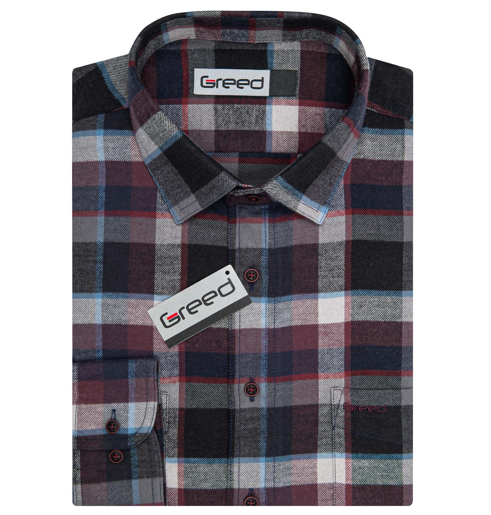 AMJ Pánská košile GREED flanelová, vínovo-černá károvaná SDF394, dlouhý rukáv, vel. 39