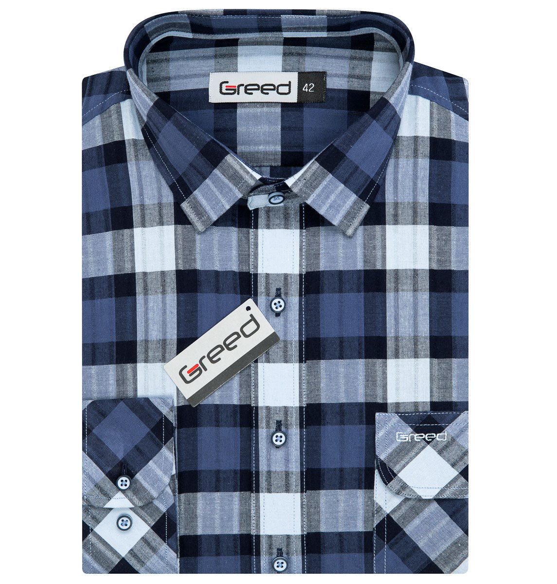 Pánská košile GREED sportovní, modro-bílé károvaná SD385, dlouhý rukáv, vel. 43