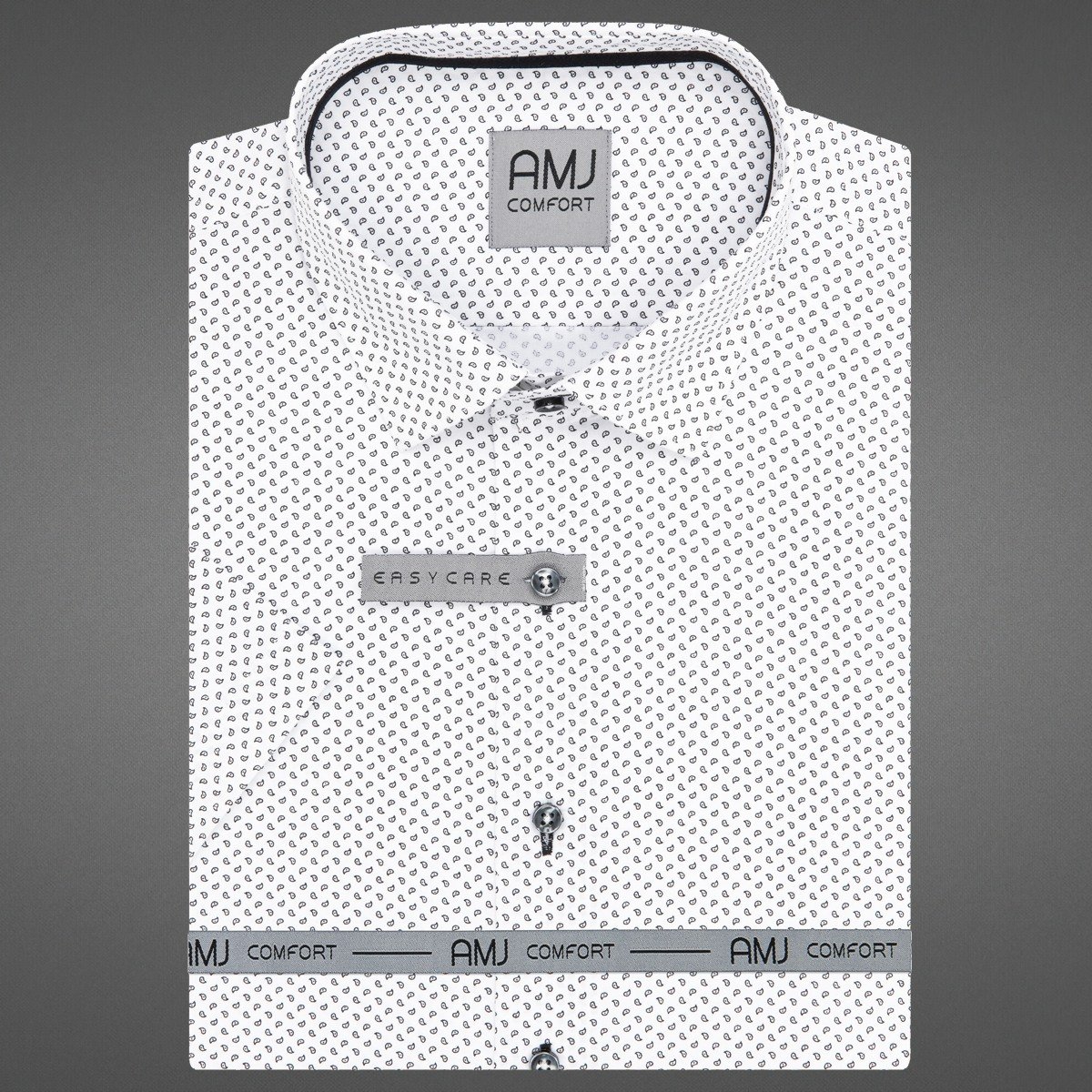 AMJ Pánská košile AMJ bavlněná, bílá se slzičkami VKBR1274, krátký rukáv, regular fit, vel. 46