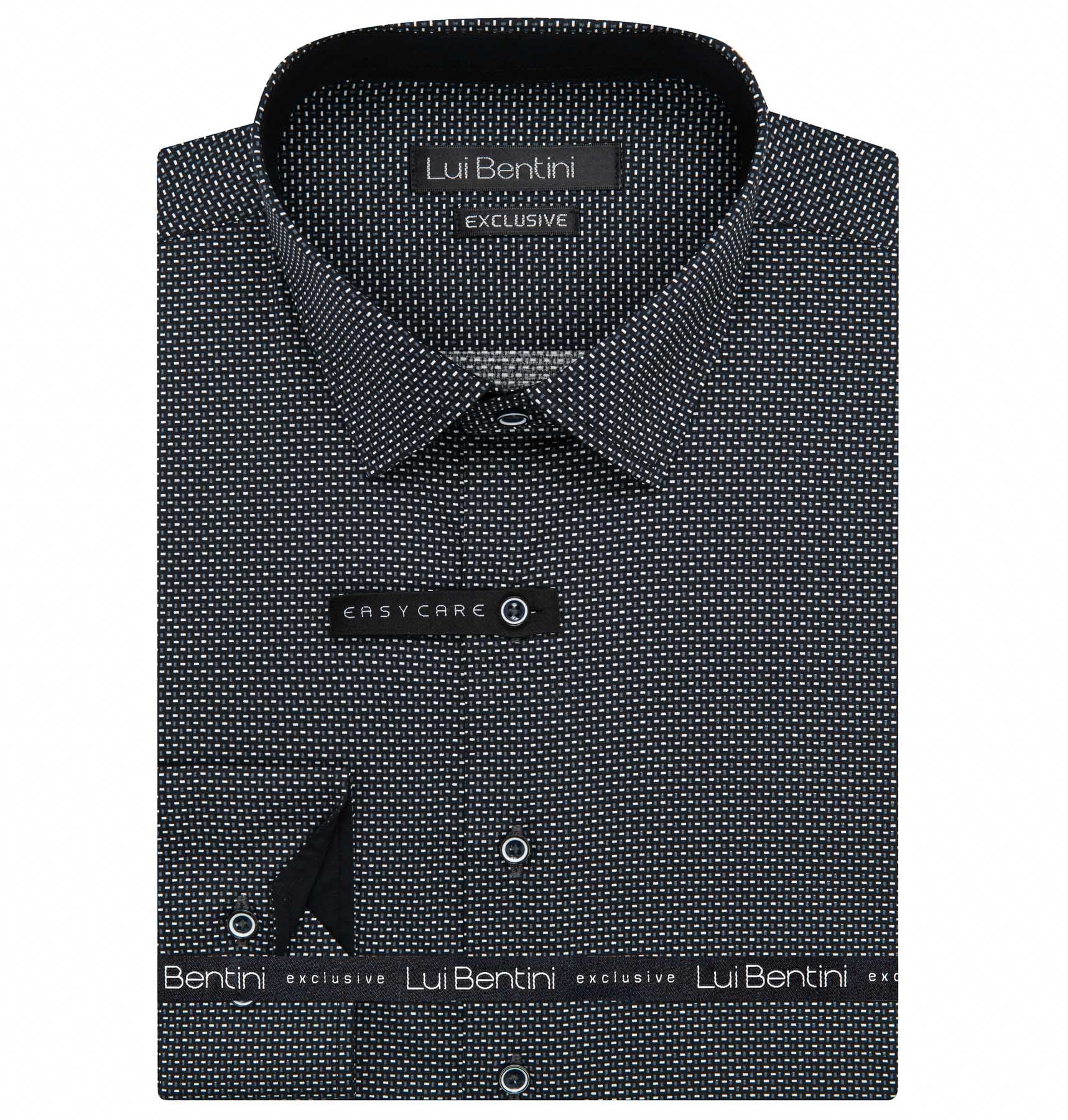 Pánská košile Lui Bentini, černobílá s obdélníčky LD241, dlouhý rukáv, regular fit, vel. 44