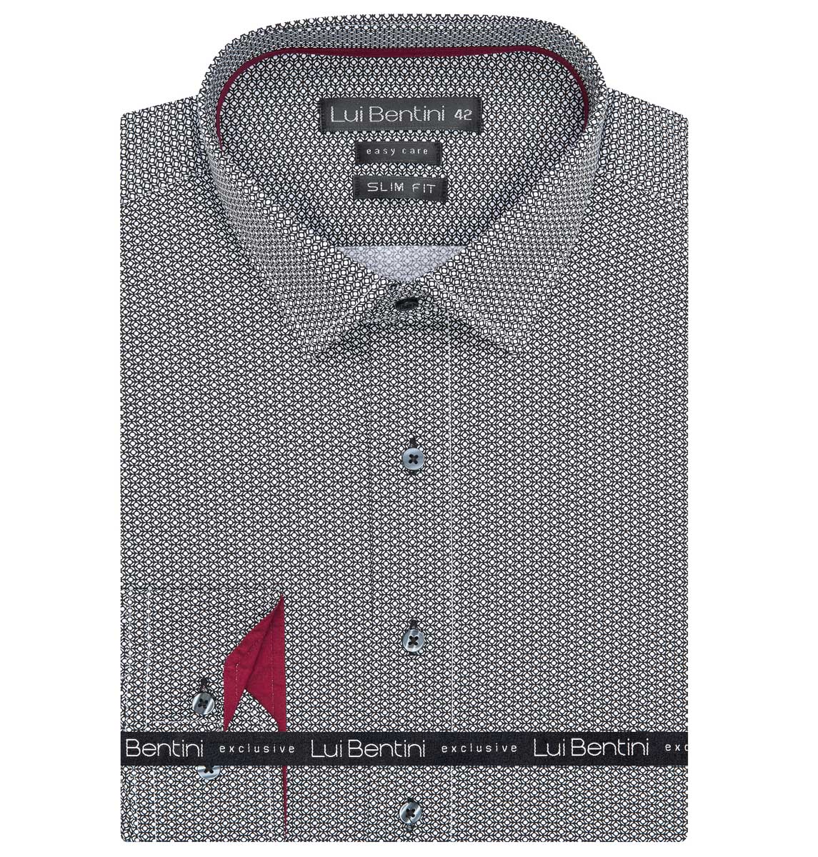 Pánská košile Lui Bentini, černo-bílá vzorovaná LDS232, dlouhý rukáv, slim fit, vel. 41