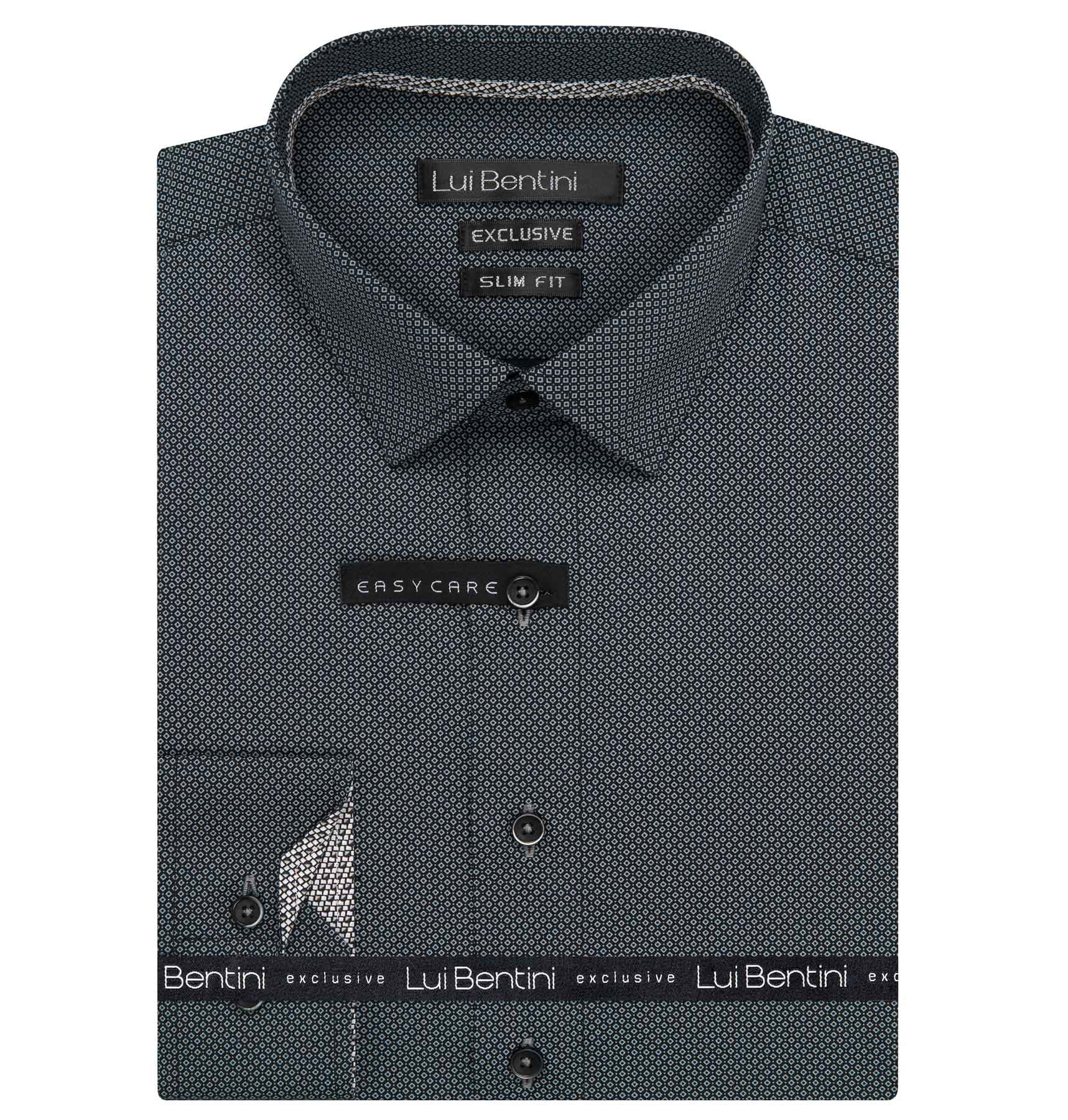 Pánská košile Lui Bentini, černo-šedá kostičkovaná LDS245, dlouhý rukáv, slim fit, vel. 38