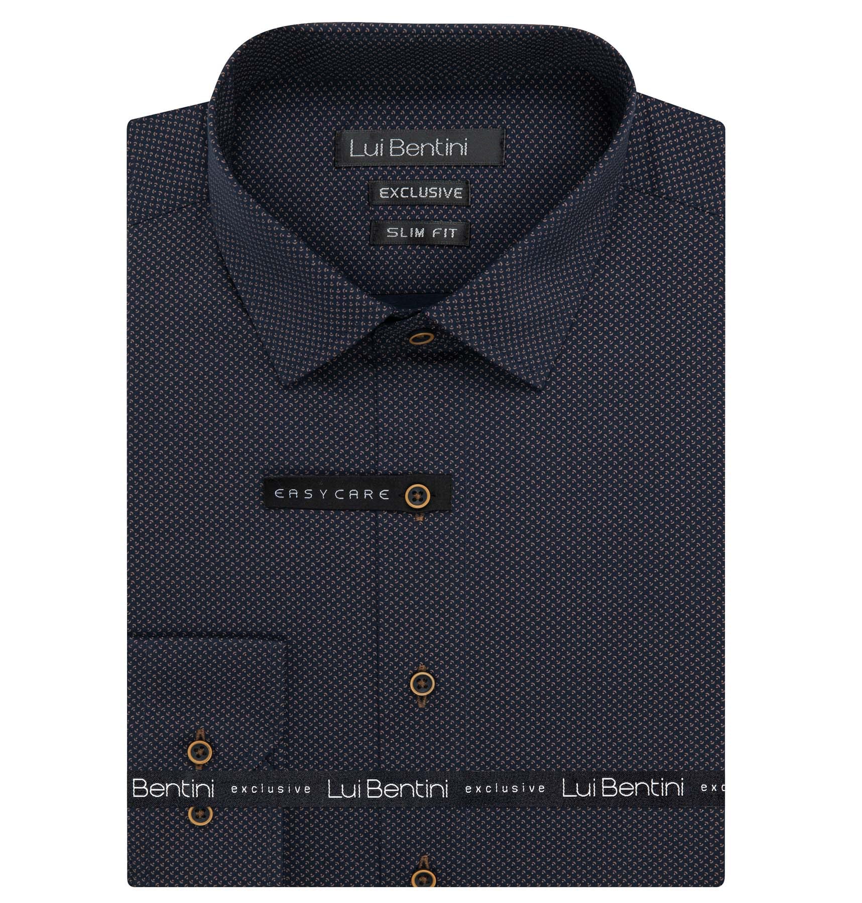 Pánská košile Lui Bentini, černo-zlatá puntíkovaná LDS244, dlouhý rukáv, slim fit, vel. 43