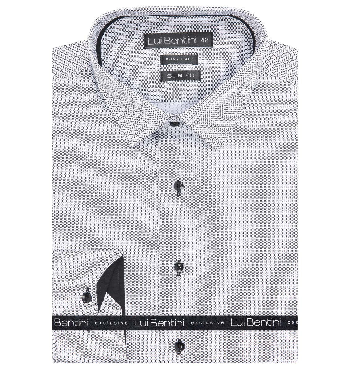 Pánská košile Lui Bentini, bílá s šedým půleným puntíkem LDS225, dlouhý rukáv, slim fit, vel. 44