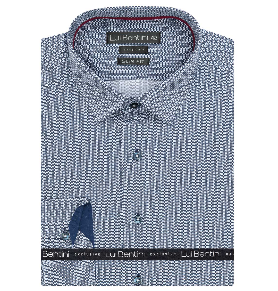 Pánská košile Lui Bentini, modrá s bílým okrasným puntíkem LDS233, dlouhý rukáv, slim fit, vel. 42