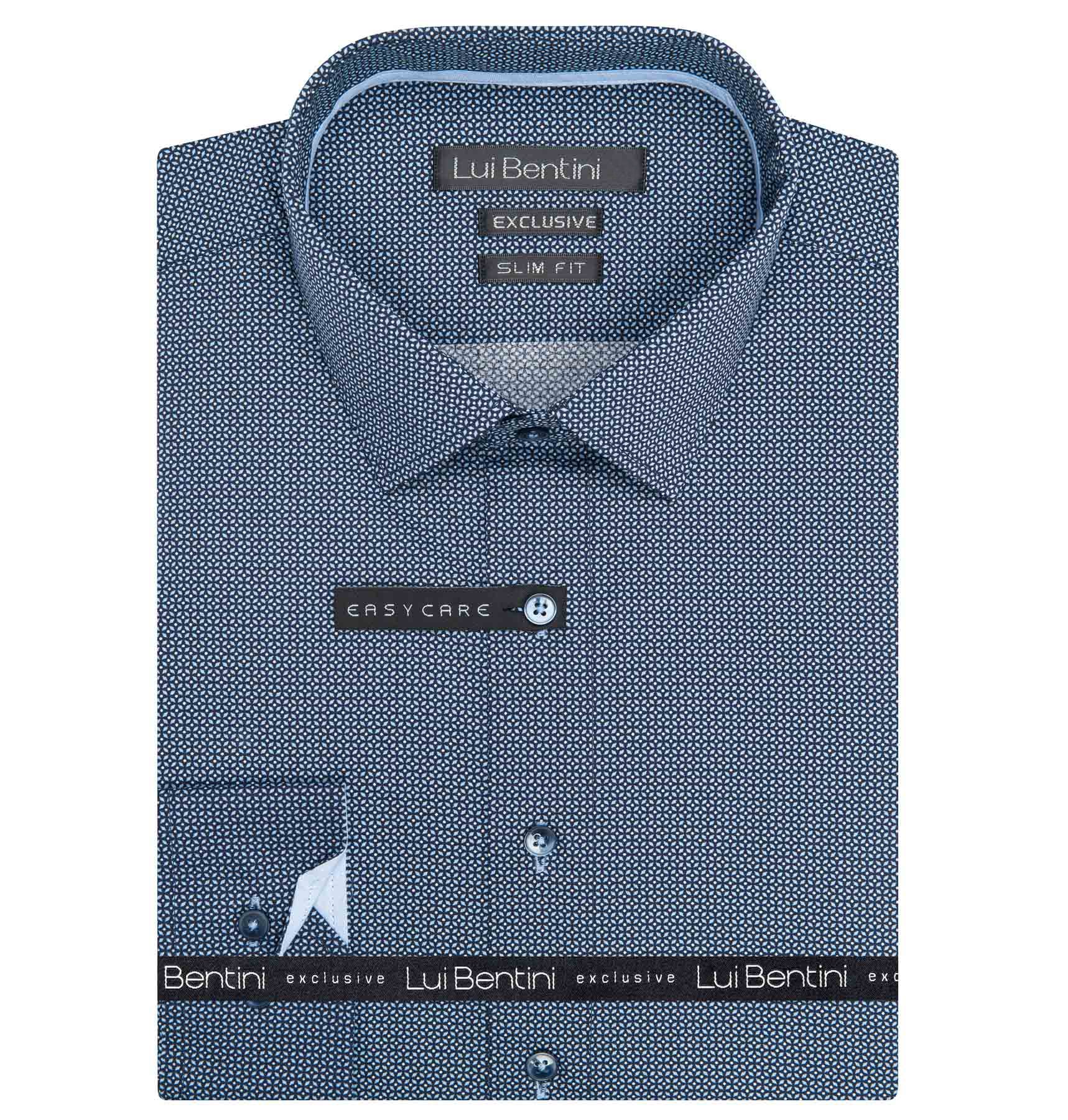 Pánská košile Lui Bentini, modrá puntíkovaná LDS250, dlouhý rukáv, slim fit, vel. 38