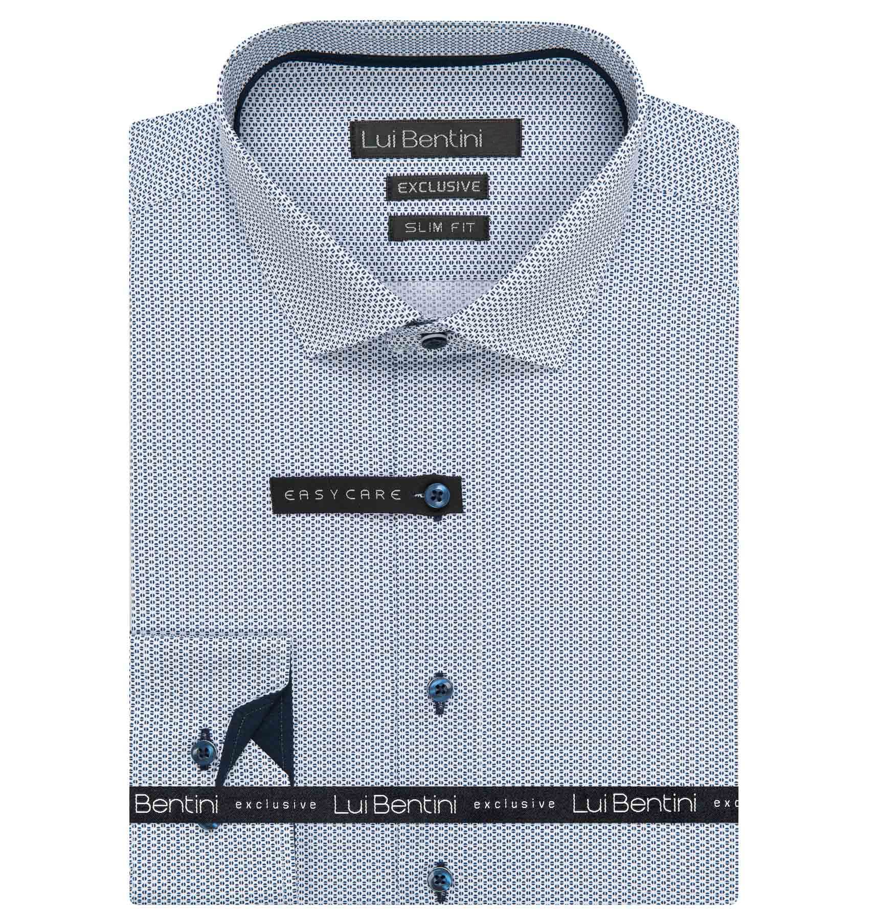 Pánská košile Lui Bentini, modrobílá puntíkovaná LDS246, dlouhý rukáv, slim fit, vel. 43