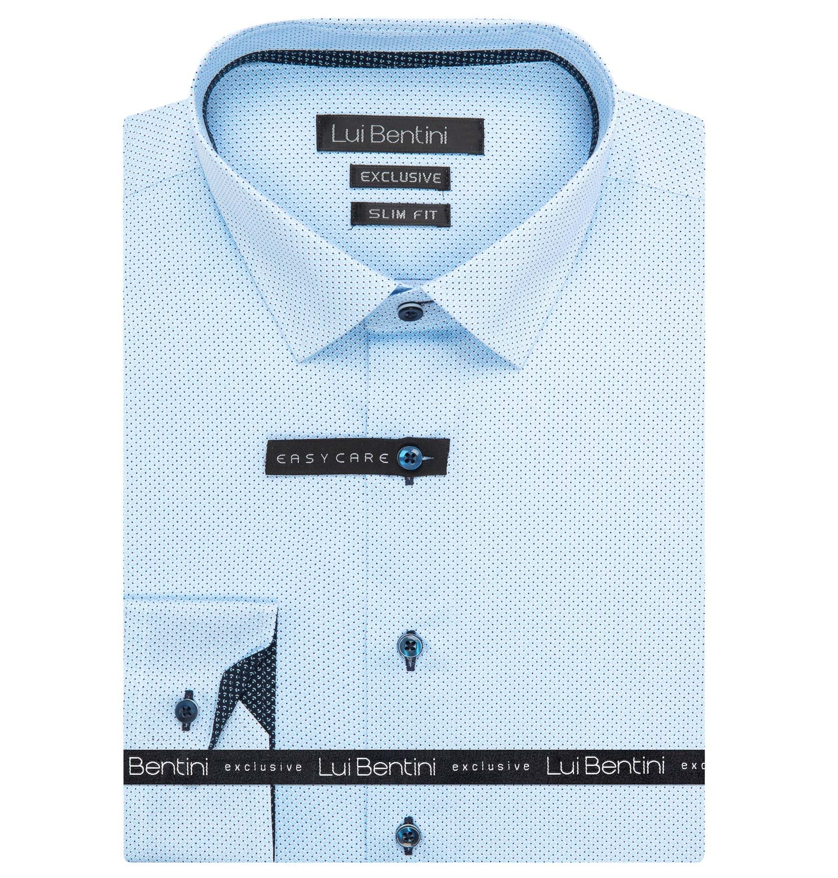 Pánská košile Lui Bentini, světle modrá puntíkovaná LDS242, dlouhý rukáv, slim fit, vel. 39