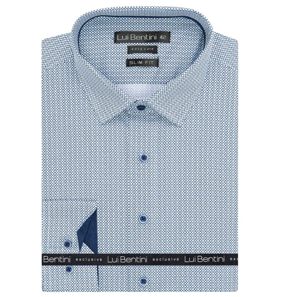 Pánská košile Lui Bentini, světle modrá vzorovaná LDS231, dlouhý rukáv, slim fit, vel. 45