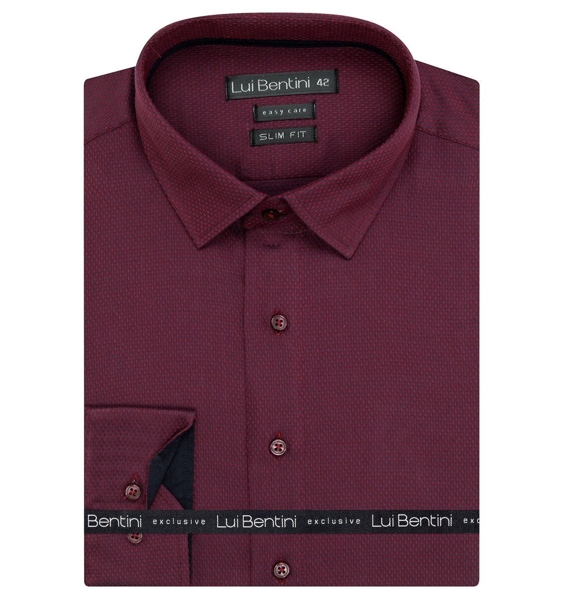 Pánská košile Lui Bentini, vínovo-černá vzorovaná LDS234, dlouhý rukáv, slim fit, vel. 41